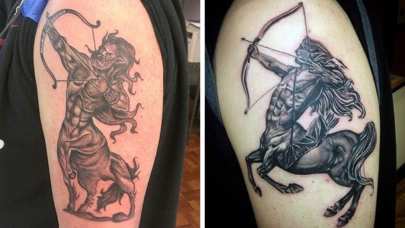 Tattoo cung Nhân Mã ngầu ở bắp tay cho nam