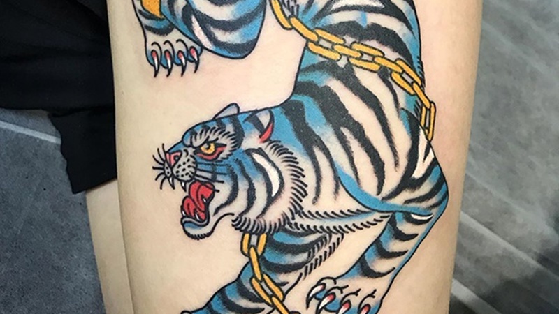 Hình xăm con hổ màu xanh