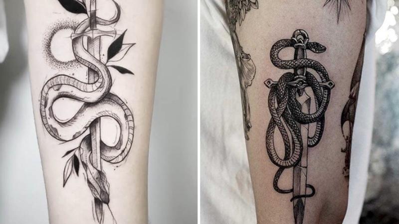 Hình tattoo rắn quấn kiếm thể hiện quyền lực