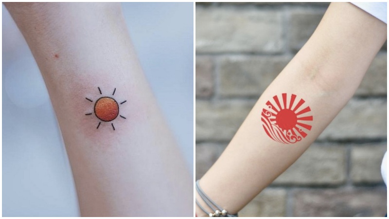 Hình xăm mặt trời màu đỏ hoặc cam dành cho người mệnh Hoả